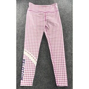 Peloton Womens Leggings L Pink White Gingham Check High Rise